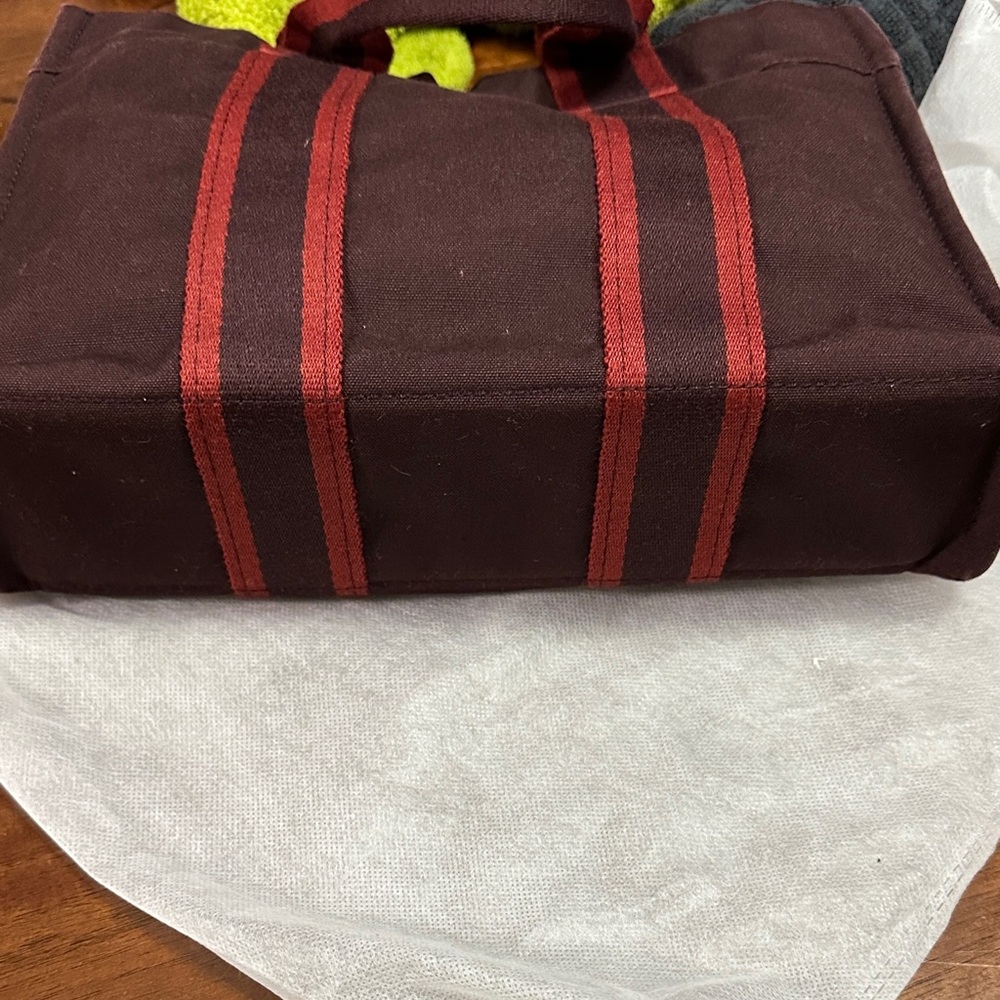 Hermes Brown Canvas Tote with Red Straps small size - Picture 5 of 12